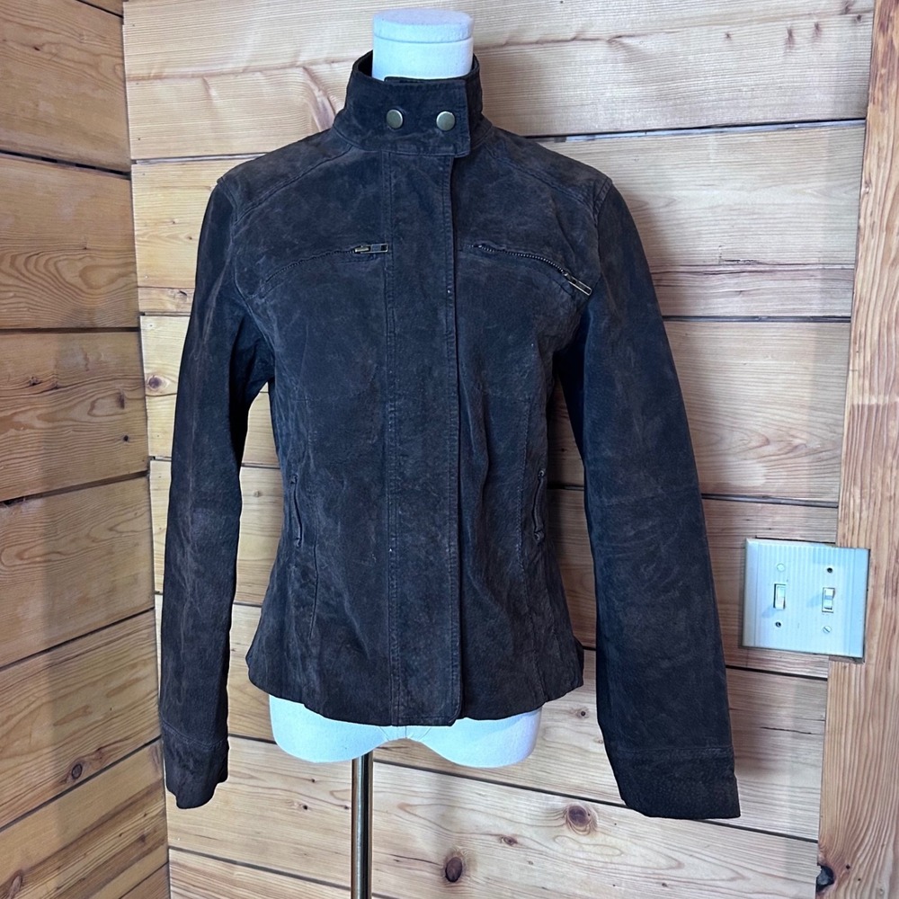 Moto Biker Racer Coat Small Chocolate Suede Utility Western Indie Le Chateau